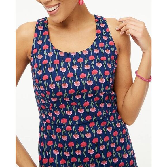 NWT J. Crew Floral Sheath Dress Size 0 Navy Blue Sleeveless Mini - Picture 2 of 9